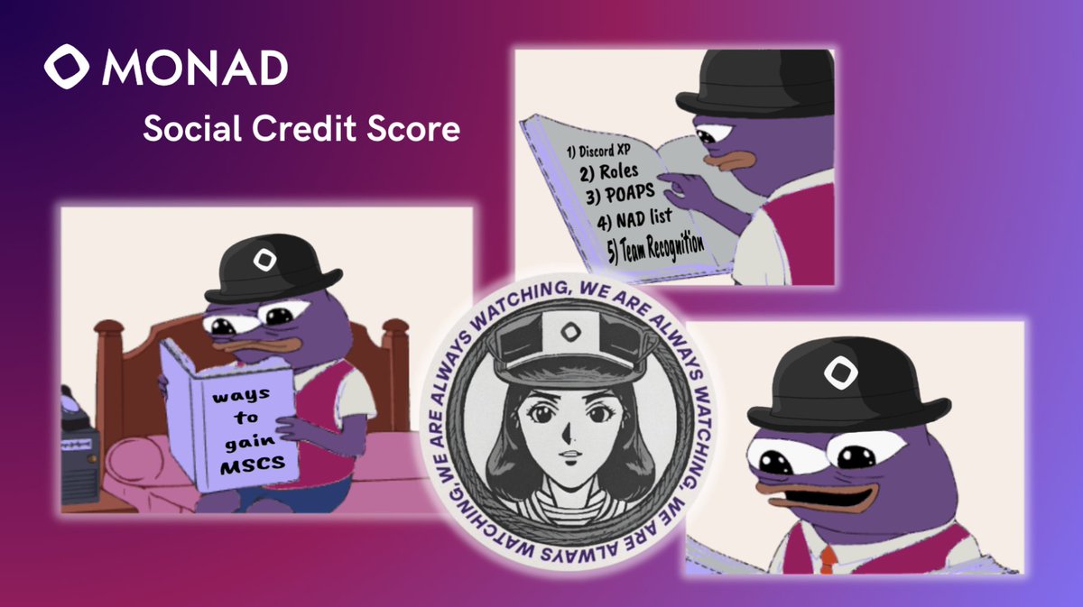 🚨 Introducing the Monad Social Credit Score 🚨

At <a href="/monad_xyz/">Monad</a> strongly believe that community contribution is key, so will be tracking and honoring those who actively participate and contribute across various platforms.

There are various ways to earn MSCS 👇🧵