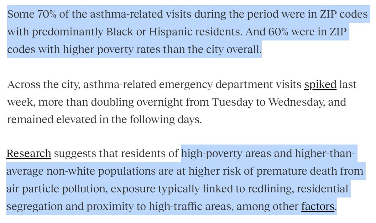 celinegounder's tweet photo. Asthma ER visits during NYC smoke haze were highest in high-poverty, Black &amp; Hispanic areas.

https://t.co/cmnhJlkoQ5

NYC hospitals saw 2x as many asthma ER visits as bad air blanketed city. https://t.co/PSUDxCAnCj