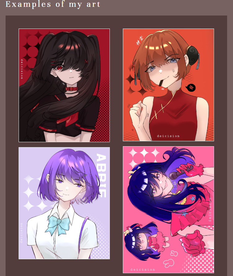 Hello<3 my COMMS ARE OPEN!

📌Fell free to dm me if you are interested! For more info ( pls read TOS) : deicisions.carrd.co

Retweets are appreciated 💖
#commissionsopen #commissionopen