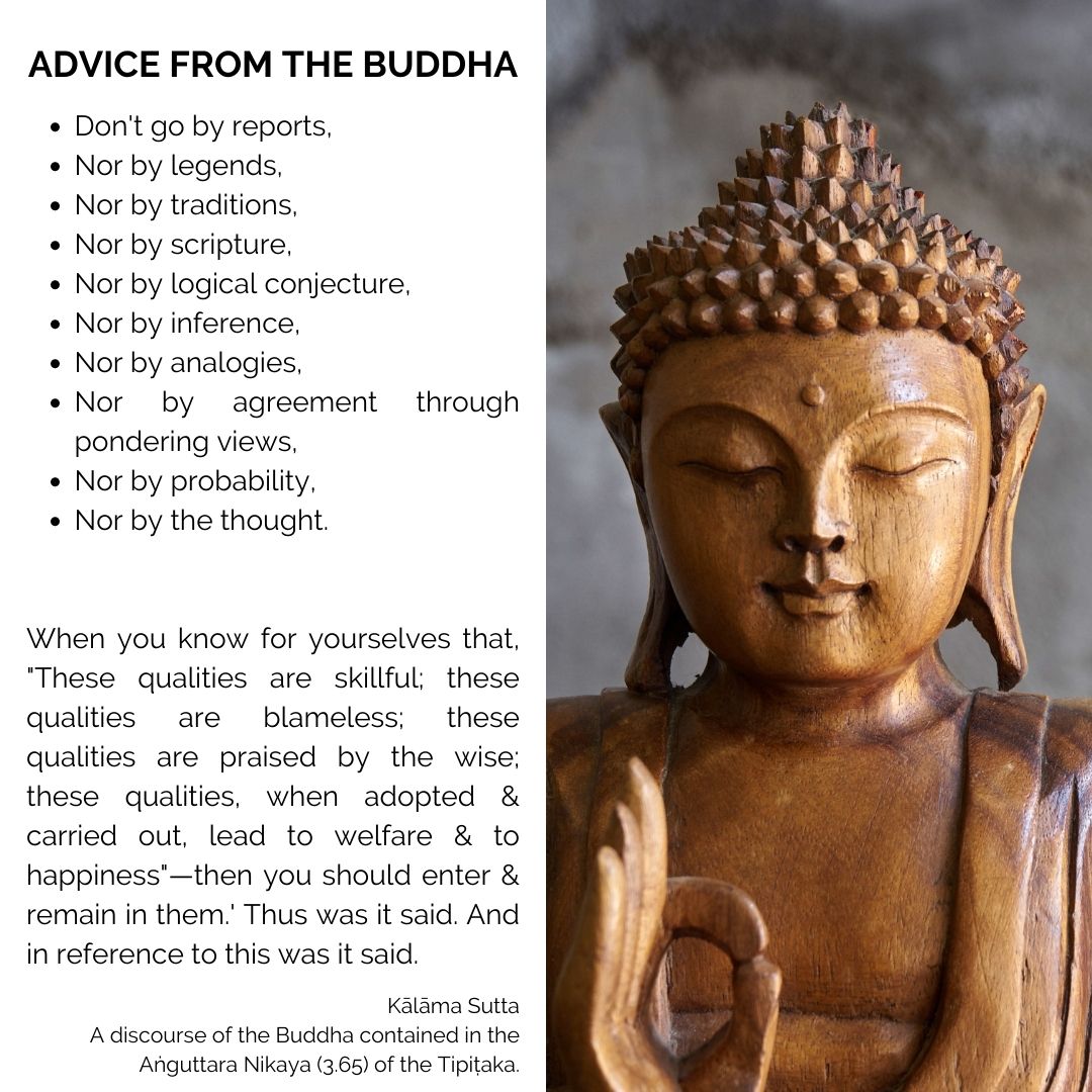 TheLExProgram's tweet photo. Some practical #advice from the #Buddha about how not to get fooled.

Kālāma #Sutta
A #discourse of the Buddha contained in the Aṅguttara Nikaya (3.65) of the Tipiṭaka

#LEx #lifeexpedition #exploringlifewithwisdom #buddhism #dharma #scripture #information #socialmedia https://t.co/IAOzSaAuON