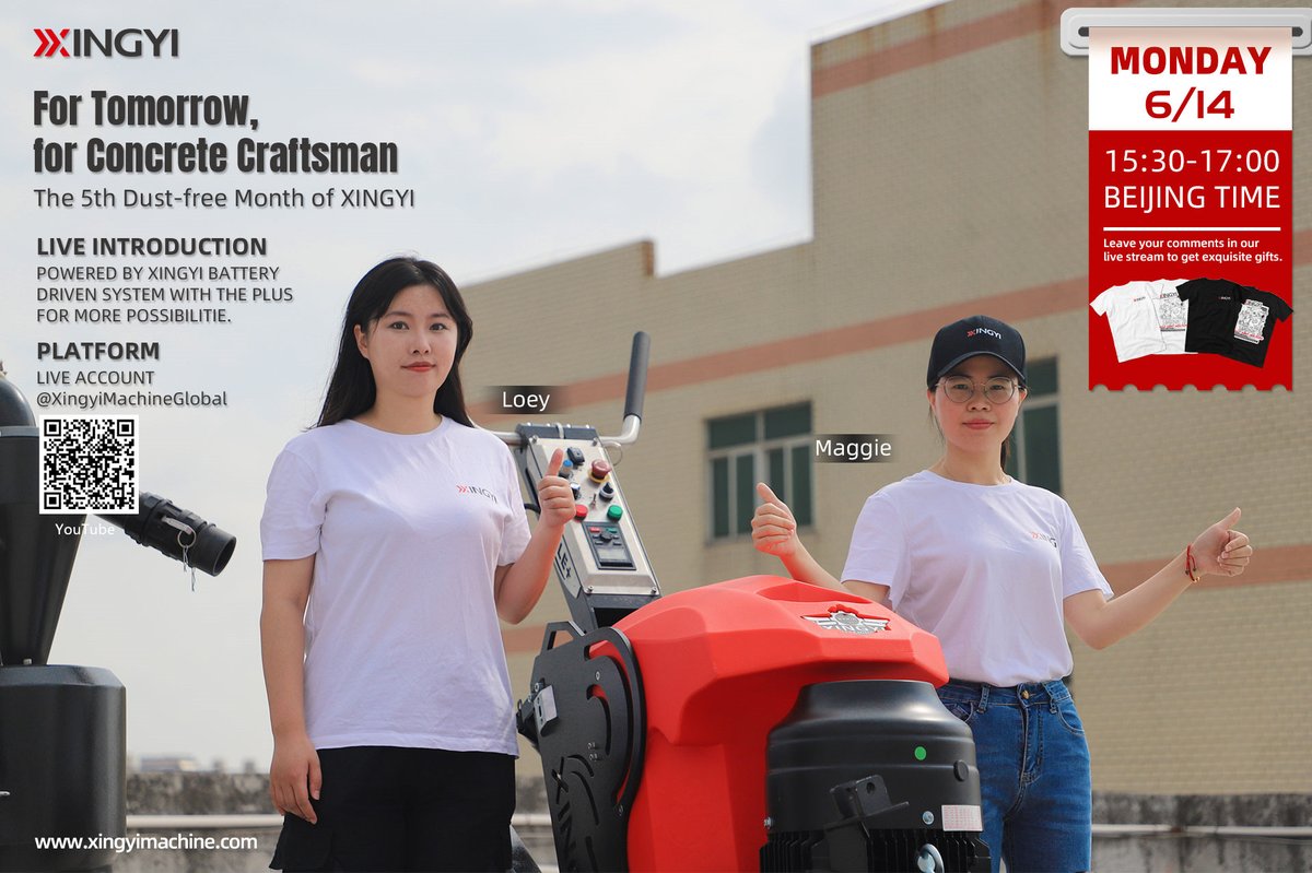 🥳🥳🥳Live Stream Announcement

Topic: Powered by XINGYI battery driven system with the plus for more possibilities 
Hosts: Maggie & Loey
Date: June 14th
Time: 3:30 PM - 5:00 PM

See you there!
#health
#dustfree
#Ecofriendly
#floorgrinder
#concretefloor
#stampedconcret
#xingyi
