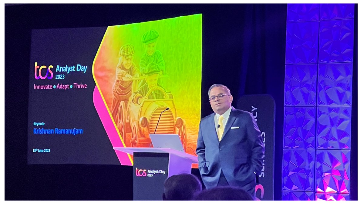 #TCSAnalystDay 2023 off to a great start - themed #Innovate #Adapt #Thrive - Keynote session by President Enterprise Growth Group Krishnan Ramanujam at <a href="/TCS/">Tata Consultancy Services</a> #Buildingonbelief #OneTCS
<a href="/NikShahane/">Nikhil Shahane</a> <a href="/shivz13/">Shivani Sharma</a> <a href="/ajayvyamajala/">Ajay Sankar</a>