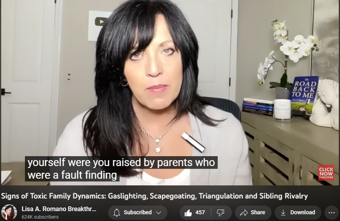 Signs of Toxic Family Dynamics: Gaslighting, Scapegoating, Triangulation and Sibling Rivalry
https://www.youtube.com/watch?v=t5jj12TKxas
3,558 views  12 Jun 2023  Fawning Response; Codependency Recovery
#toxicfamily #gaslighting #childhoodtraumahealing In this video you will learn about the signs of toxic family dynamics and the emotional consequences of growing up in a childhood home that felt unsafe. Children born to narcissistic parents, emotionally immature parents, or those who are struggling with addiction, grow up feeling unloved, unprotected, unwanted, and powerless. 

Complex trauma refers to the type of experiences that overwhelmed a child, the child could not escape. Learning about CPTSD can help trauma survivors understand why they feel the way they do and what steps they can take to begin their emotional healing journey. 

One of the greatest things anyone who was raised in a toxic family dynamic can do is to begin unraveling the interpersonal relationships that shaped the