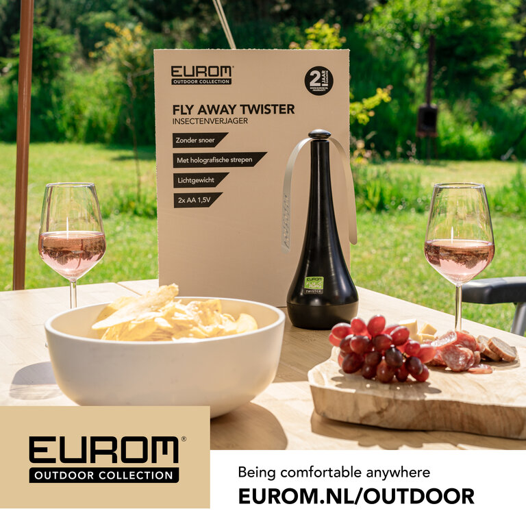 Als je buiten zit wil je geen vliegen op je eten. Met de Fly Away Twister insectenverjagers heb je hier geen last meer van. Ideaal voor op de camping of in de tuin!
Met de Eurom Outdoor Collection neem je comfort mee waar je ook heengaat.
#euromoutdoorcollection #outdoor #comfort