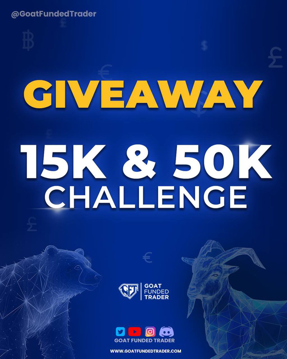 Goat Funded Trader (@goatfunded) on Twitter photo ✅ $50k and $15k Accounts GIVEAWAY ✅
Rules:
- Follow <a href="/GoatFunded/">Goat Funded Trader</a> & <a href="/EdwardXLreal/">Edward XL | CEO of GoatFundedTrader</a>
- Like & Retweet
- Join our Discord: discord.gg/H5WquBMXYf
- Put our Logo as your PFP (profile pic), you find the Logo on the first comment 👇
Winners picked randomly on June 25th ✅ $50k and $15k Accounts GIVEAWAY ✅
Rules:
- Follow <a href="/GoatFunded/">Goat Funded Trader</a> & <a href="/EdwardXLreal/">Edward XL | CEO of GoatFundedTrader</a>
- Like & Retweet
- Join our Discord: discord.gg/H5WquBMXYf
- Put our Logo as your PFP (profile pic), you find the Logo on the first comment 👇
Winners picked randomly on June 25th