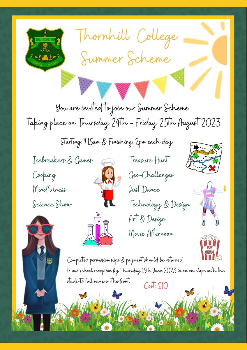 We are excited to welcome our new Year 8's to our summer scheme in August! Please return your permission slip this week. If you haven’t received a permission slip, you can collect them at our school reception. #TeamThornhill 💚💛