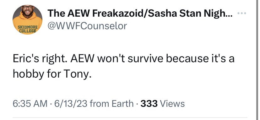 @AcpwFox98 i hate this man look at this tweet why would anyone believe a word from Eric Bischoff about aew why