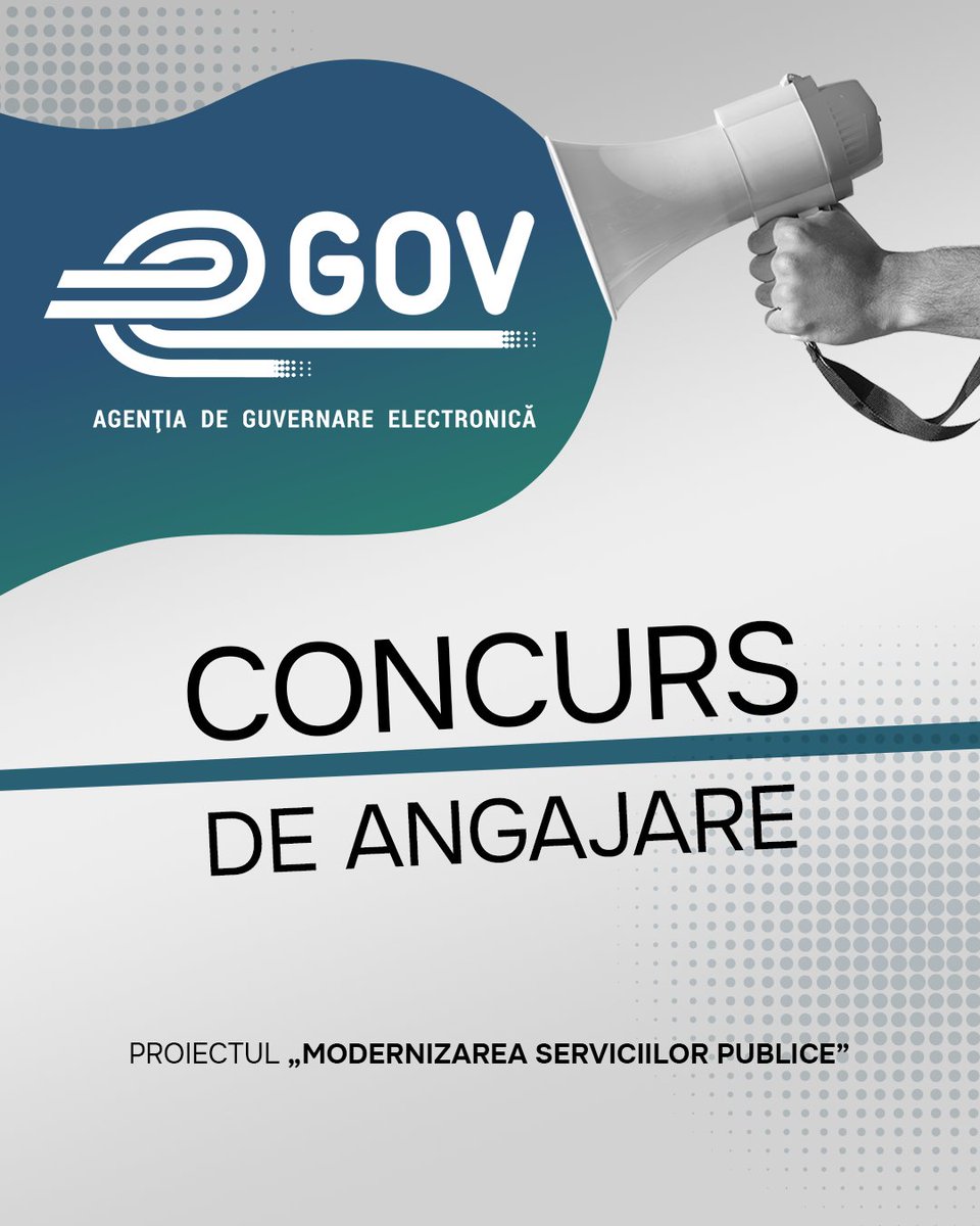 eGovCenterMD's tweet photo. ATENȚIE CONCURS DE ANGAJARE📷
Căutăm 𝐂𝐨𝐧𝐬𝐮𝐥𝐭𝐚𝐧𝐭 𝐈𝐧𝐝𝐢𝐯𝐢𝐝𝐮𝐚𝐥 𝐩𝐞𝐧𝐭𝐫𝐮 𝐞𝐥𝐚𝐛𝐨𝐫𝐚𝐫𝐞𝐚 𝐌𝐞𝐭𝐨𝐝𝐨𝐥𝐨𝐠𝐢𝐞𝐢 𝐝𝐞 𝐃𝐢𝐠𝐢𝐭𝐚𝐥𝐢𝐳𝐚𝐫𝐞 𝐚 𝐒𝐞𝐫𝐯𝐢𝐜𝐢𝐢𝐥𝐨𝐫 𝐏𝐮𝐛𝐥𝐢𝐜𝐞. 
📷Termen 27 iunie 2023
Detalii aici📷https://t.co/cipk88cL0L https://t.co/dNv90N5n1w