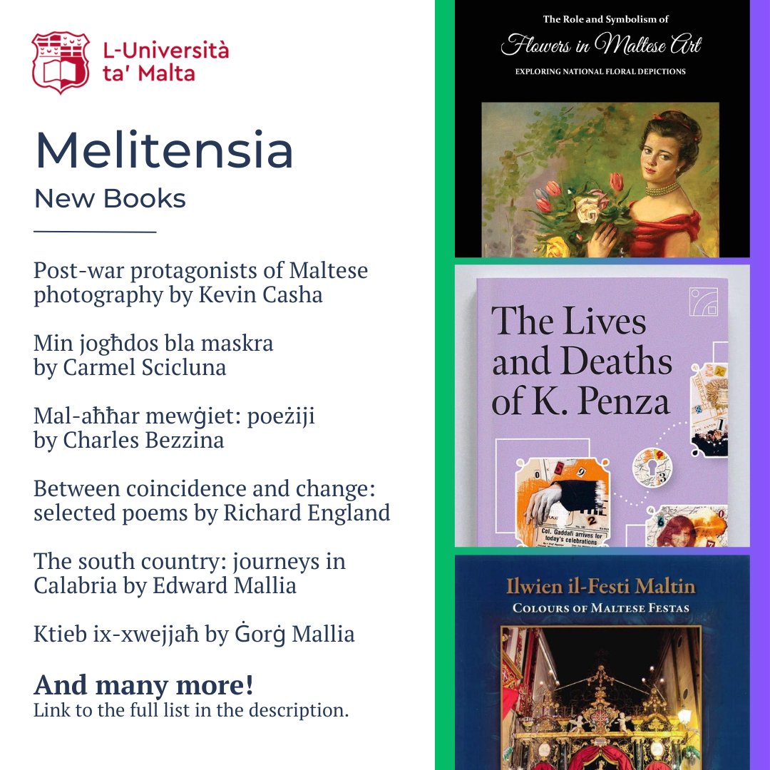 New books are available at the UM Library Melitensia! Check out the full list here:
um.edu.mt/library/oar/ha…

#melitensia #umstudent #uniofmalta #umlibrary #umstudents #universityofmalta #bookofthemonth