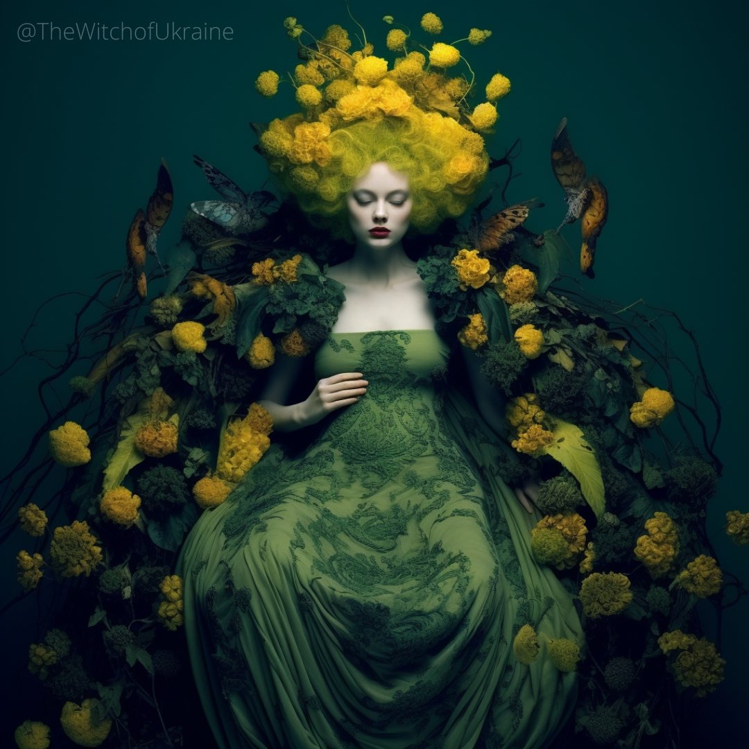 witchofukraine's tweet photo. #Goddess #Mokosh, the #ancient #Slavic #pagan protector of #women, radiates strength and guidance. As the goddess of #fertility, she bestows blessings to those seeking #motherhood. Mokosh guards emotional and #spiritual well-being, providing comfort and inner strength.🖤
#aiart https://t.co/CIl7gHGeii