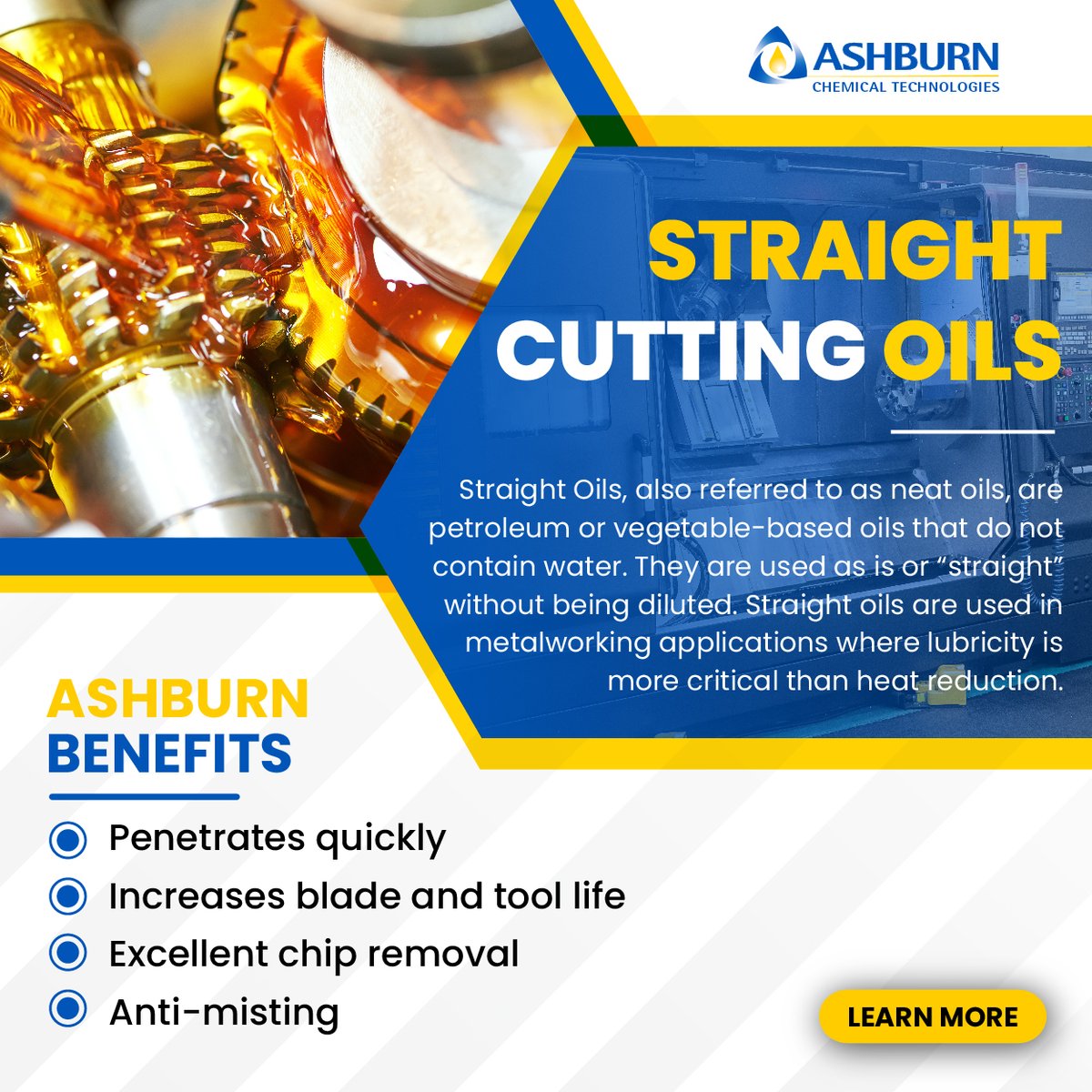 Industry-leading straight cutting oils that cut metals better, last longer, improve product quality, lower production cost and keep your production environment moving forward.
📚Learn more! hubs.li/Q01ThhZj0
 #machineshop #metalworking #machining #manufacturing