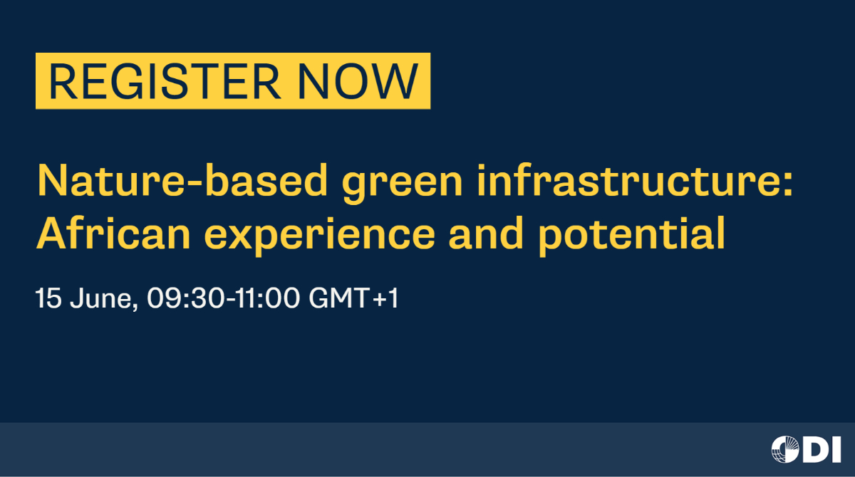 What more can funders do to ensure the benefits of green infrastructure are well understood &amp; supported?

Join <a href="/ODIclimate/">ODIclimate</a> and partners on Thursday for an open event discussing opportunities for financing and implementing green infrastructure in Africa 🗓️ buff.ly/3Jar10c