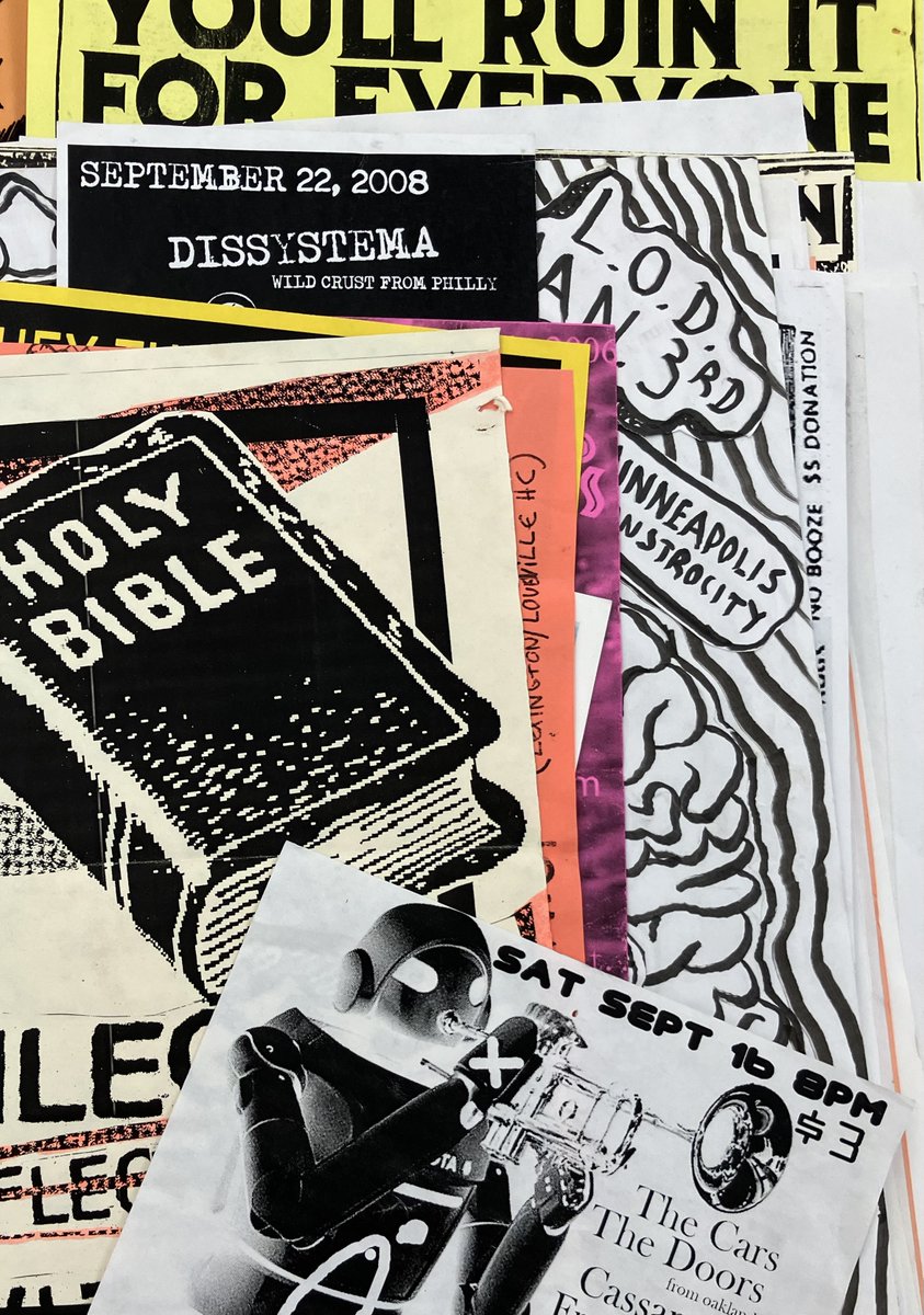 OhioStateRBML's tweet image. Below is a sneak peek at an incoming collection: more than 600 punk flyers collected by James Payne. Created between 2002-2014, the flyers document DIY punk shows &amp;amp; other events in Columbus, OH. Thanks to James for this remarkable archive!