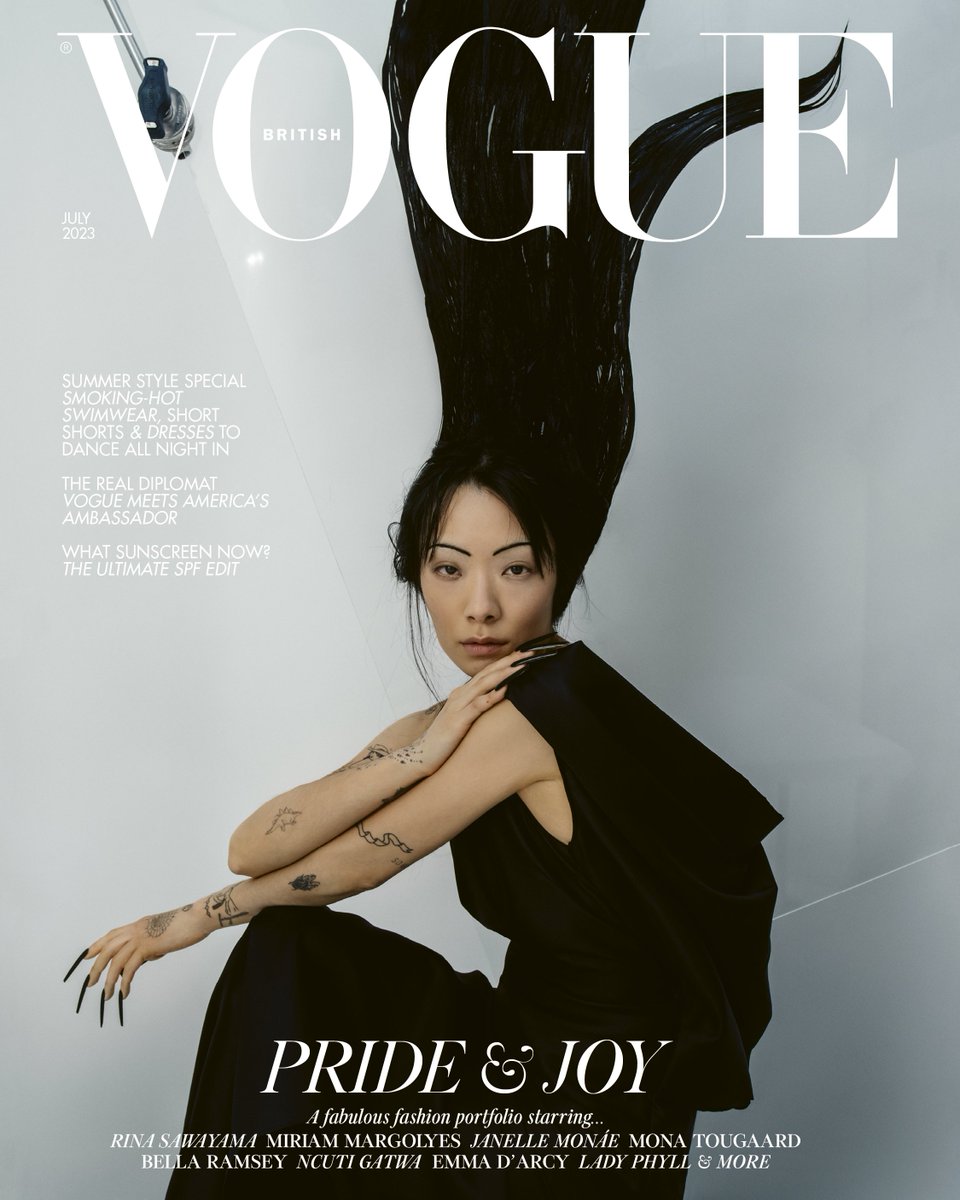 The third cover star for the July 2023 issue of British Vogue is @RinaSawayama. Already a pop sensation who counts #EltonJohn as a fan, Sawayama is just getting started: trib.al/J4KgCuB