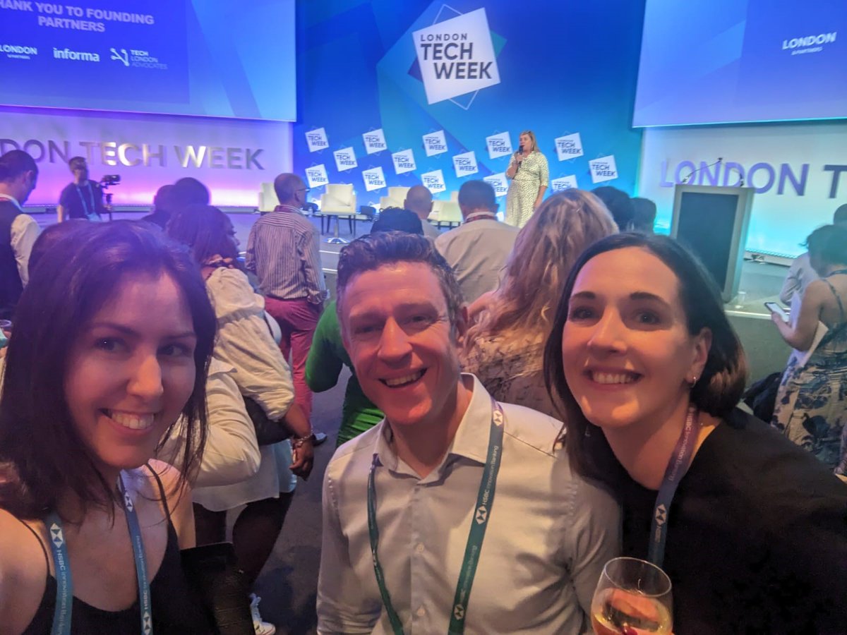 Ouryclark's tweet image. Our Partners  Jemma Hotta, James Clark  &amp;amp; Jessica Bass at the #ltw2023 Grow London International Welcome Event last night.
#londontechweek2023 #ltw2023