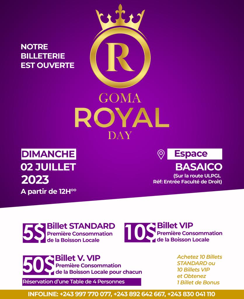 B11Events's tweet image. Nous organisons un grand événement de l’année dénommé GOMA ROYAL DAY (Première édition) qui aura lieu dans l’Espace BASAICO Ulpgl, le Dimanche 02 Juillet 2023 à partir de 12heures.

#challange #EVENT #culture #festival #Goma