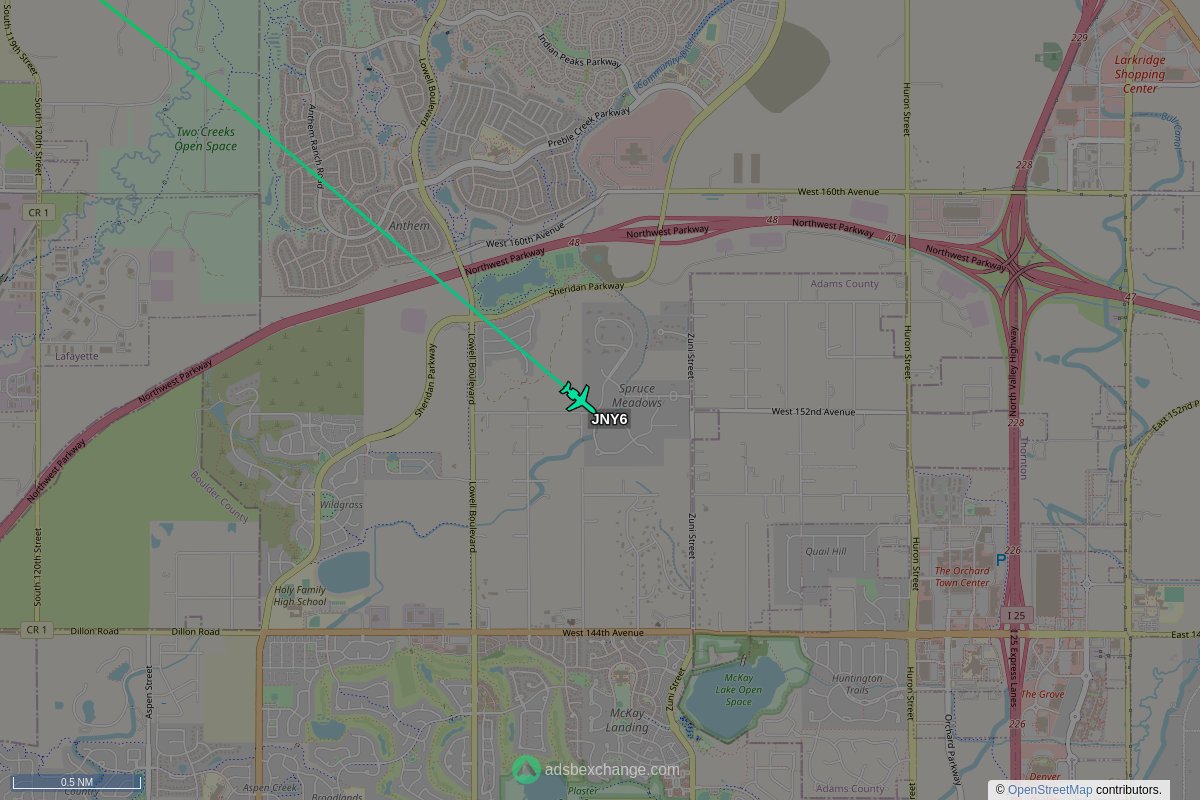 fedsoverhead's tweet photo. United States Department of Justice #N996GA callsign #JNY6 (GLF5) was seen near Broomfield, CO around 16:16 UTC squawking 6566 https://t.co/qHhlxI4yIw #DOJ https://t.co/mH6k8yvATZ