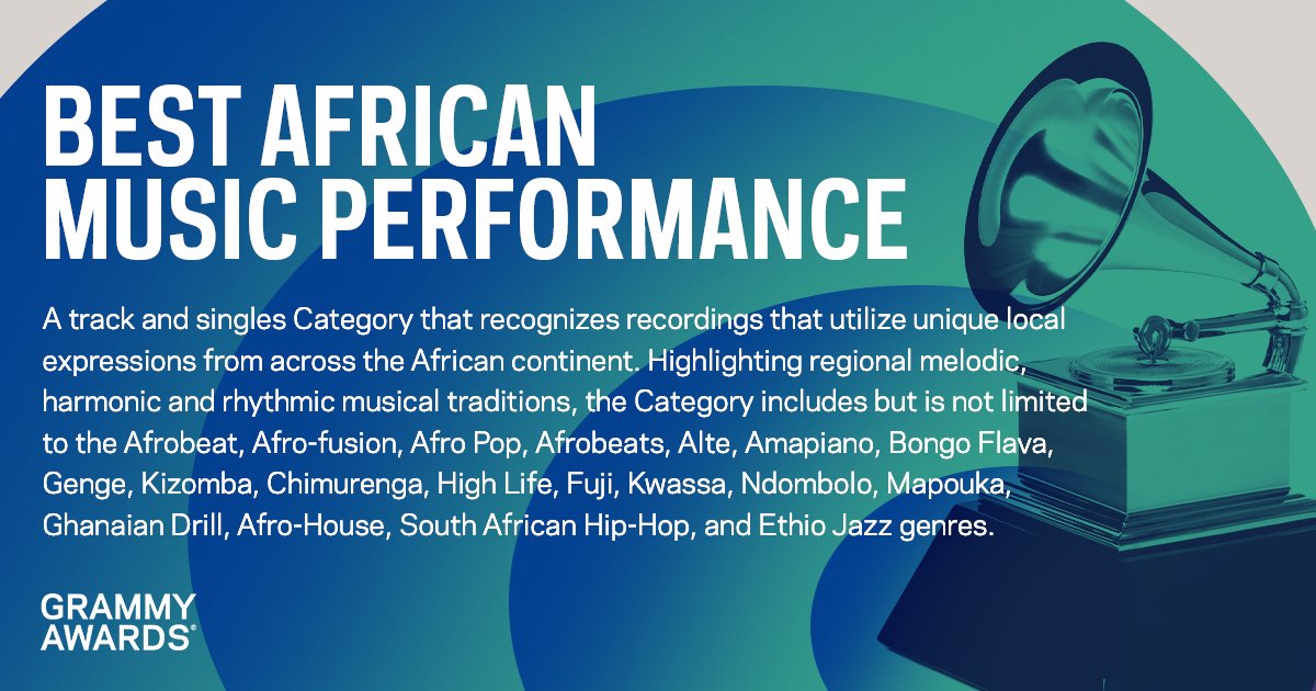 Our goal at the #RecordingAcademy is to recognize and honor the very best in music from across the globe. 

Today, we're proud to announce a new category for the 66th GRAMMY Awards - Best African Music Performance.

Learn more: grm.my/3X28N6G  #GRAMMYs