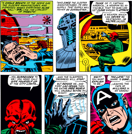 MarvelADay's tweet photo. #MarvelADay #Cap148 Skull-face explains his plan to wipe out the Earth starting with Las Vegas (because, why not?). This new Sleeper will poison and kill everyone in its path until Cap surrenders. - VA https://t.co/iMcRM7YtL7