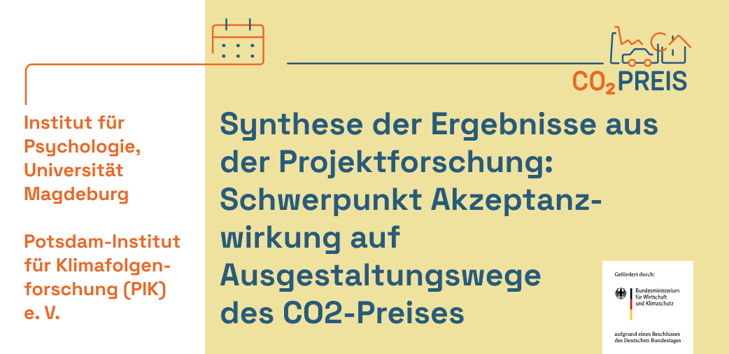 Welche Einflussfaktoren gibt es für eine Erhöhung der politischen &amp; gesellschaftlichen Umsetzbarkeit &amp; Akzeptanz des #CO2Preis?

Die Synthese zum Forschungsschwerpunkt Akzeptanzwirkung auf CO2-Preis Ausgestaltungswege stellen nun Forschende von <a href="/BehPsyOvGU/">Behavioral Psychology OvGU</a> &amp; <a href="/PIK_Klima/">Potsdam-Institut für Klimafolgenforschung PIK</a> vor!