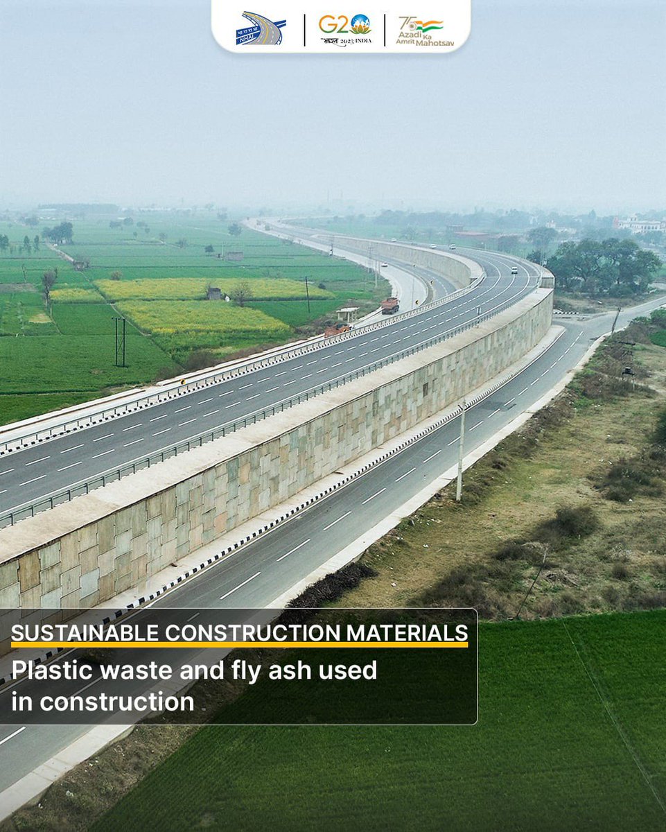 nitin_gadkari's tweet image. In a major initiative, we have developed a 40.2 km stretch on NH-334B, commencing from Baghpat near the UP-Haryana border and concluding at Rohna, Haryana.

During its construction, we prioritized the utilization of sustainable materials such as plastic waste and fly ash,…