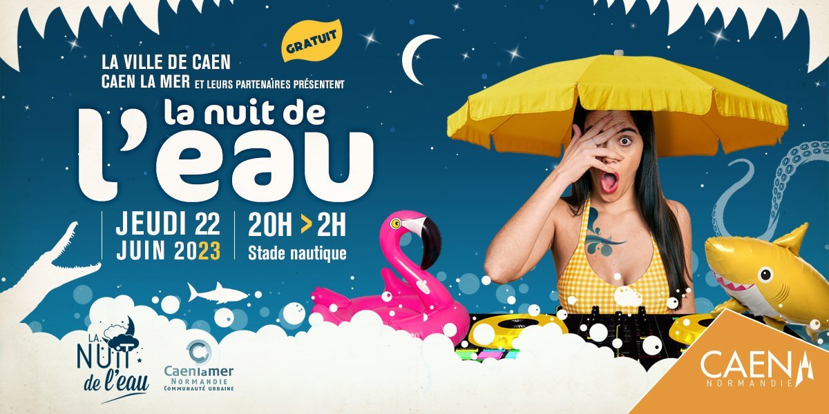💦 Envie de fraîcheur ? Rejoins-nous jeudi 22 juin à partir de 20h pour la #NuitdelEau.  La Ville de #Caen, la communauté urbaine <a href="/Caenlamer/">Caen la mer</a> et leurs partenaires t'invitent à une soirée gratuite et décalée au stade nautique.
> caen.fr/evenement/la-n…