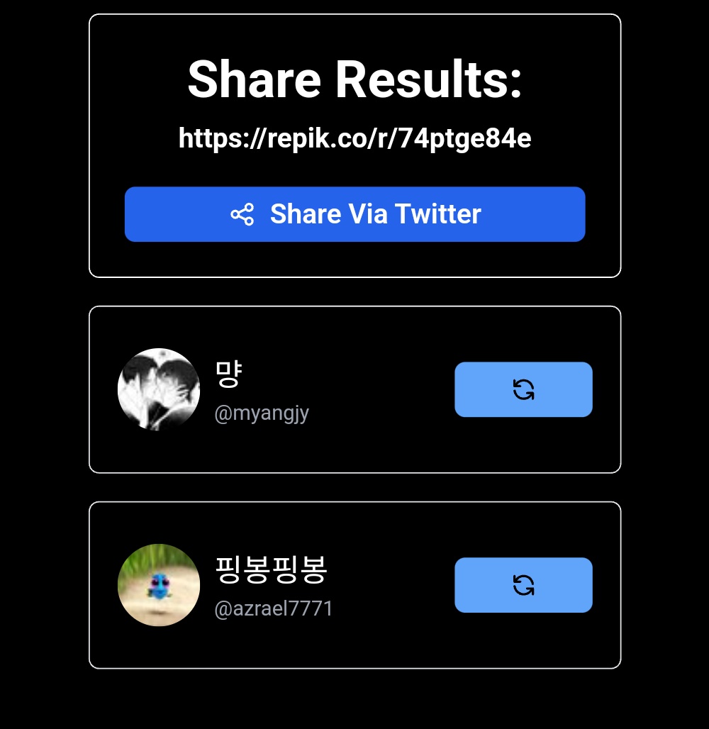 안녕하세요. 새로운 공지를 알티해주신 여러분 덕에 카페를 무사히 마칠 수 있었습니다.

알티해주신 분 중 2분을 추첨했습니다.

<a href="/myangjy/">먕</a>
<a href="/azrael7771/">핑봉핑봉</a>

행사 계정으로 DM 보내주시면 감사하겠습니다!