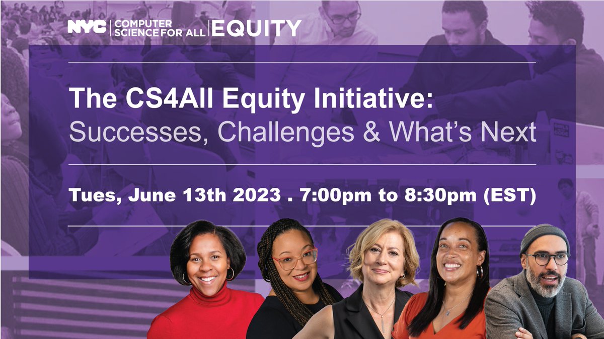 TONIGHT we celebrate🎉, kvetch & make needed pivots to hold each other accountable for equitable CS. How are you serving historically-excluded kids in CS?👊🏾Join us for virtual reflection, conversation & freedom dreaming @CSforAllNYC @CSforALL Register now➡️bit.ly/CS4All-2023imp…