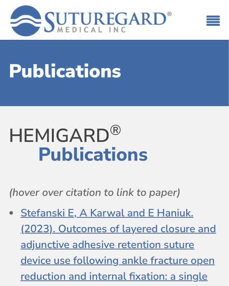 As a surgeon, it is frustrating when device companies have incomplete citations and lack links to papers. At SUTUREGARD Medical, we are proud of the strong data supporting our devices and have links to all publications at zurl.co/kIcl. Check it out! #hemigard