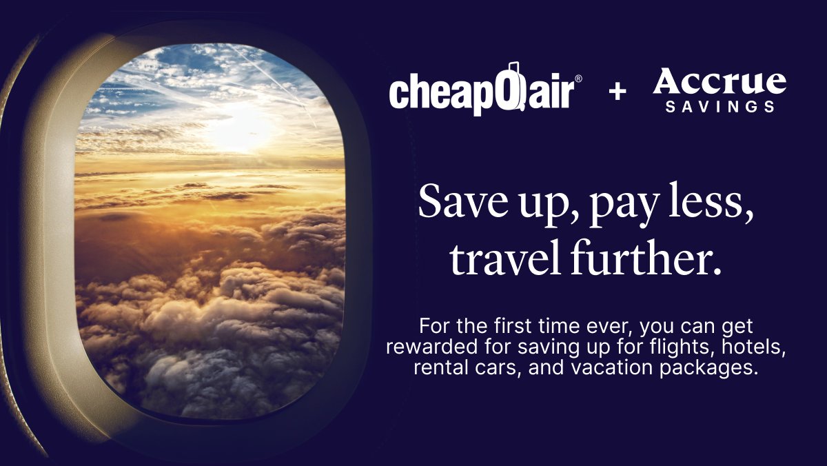 For every person, there is a trip in your future. Today, @accruesavings &amp; <a href="/CheapOair/">CheapOair</a> are changing the way people travel.

For the first time ever, you can get rewarded for saving up for flights, hotels, rental cars &amp; vacation packages.

Start saving today: cheapoair.com/rewards/accrue…