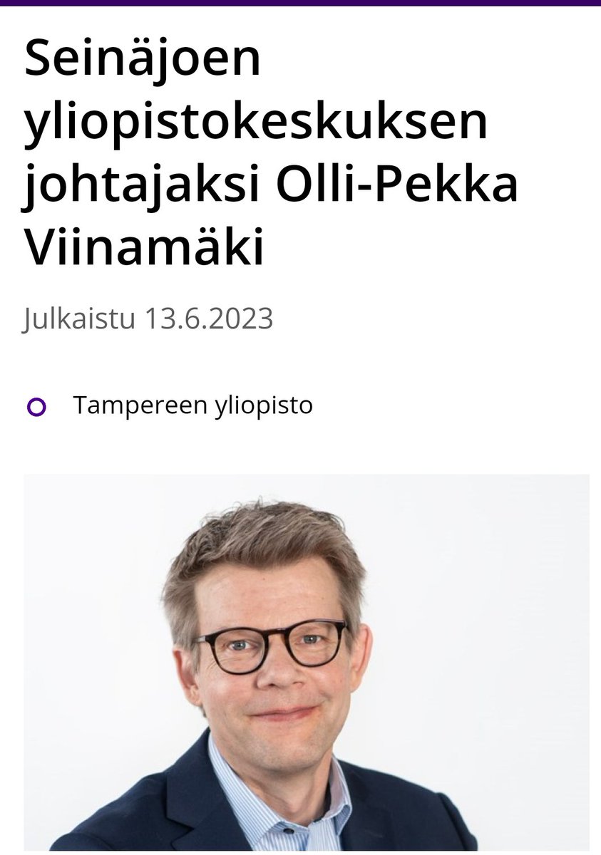 Onnea #SeinäjoenYliopistokeskus ja @OViinamaki 💐 Hyvä pomo vaihtaa työpaikkaa, mutta ei lähde kauas.  Pysyy onneksi samassa työyhteisössä 😊
 tuni.fi/fi/ajankohtais…