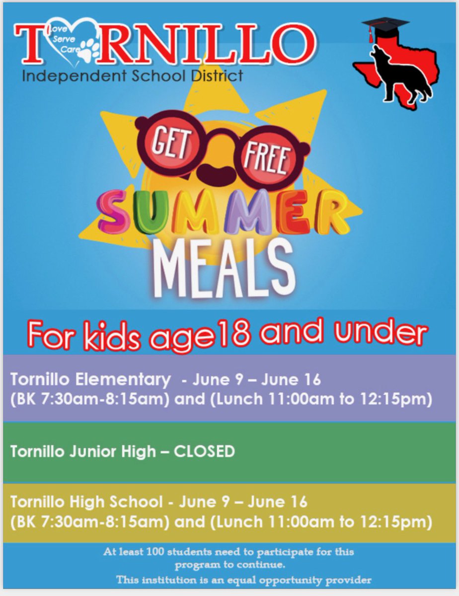 🐾🐾Summer Meals at Tornillo ISD!#TISDProud