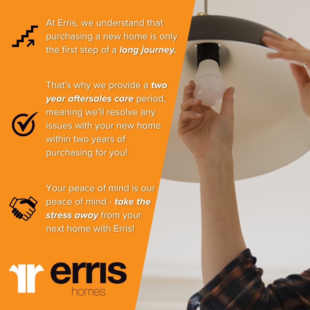 🔑 We're showcasing the wide range of benefits that new build homes offer by letting you know what you could have with a new home from Erris!

🧰Your peace of mind is our peace of mind, so we go above and beyond to make settling into your new home as hassle free as possible!