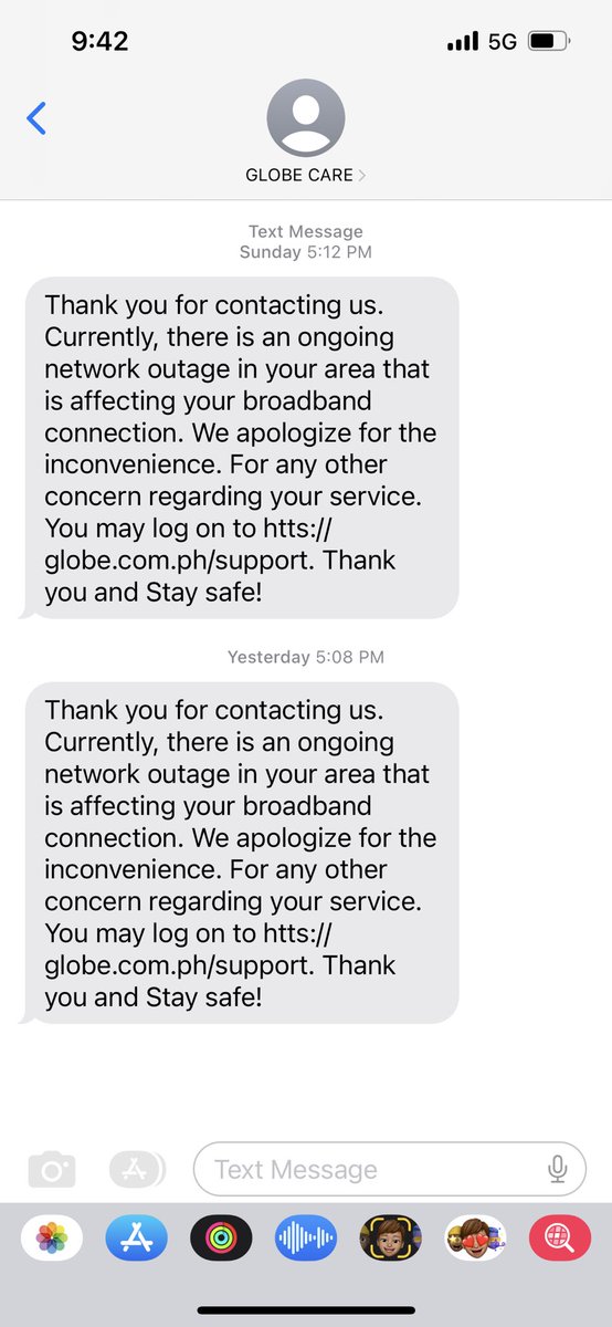 isonilagan's tweet photo. @talk2GLOBE May message na hindi daw part ng network outage. Pero bakit ang message sakin last time may network outage??? https://t.co/5UiBN0YDCl