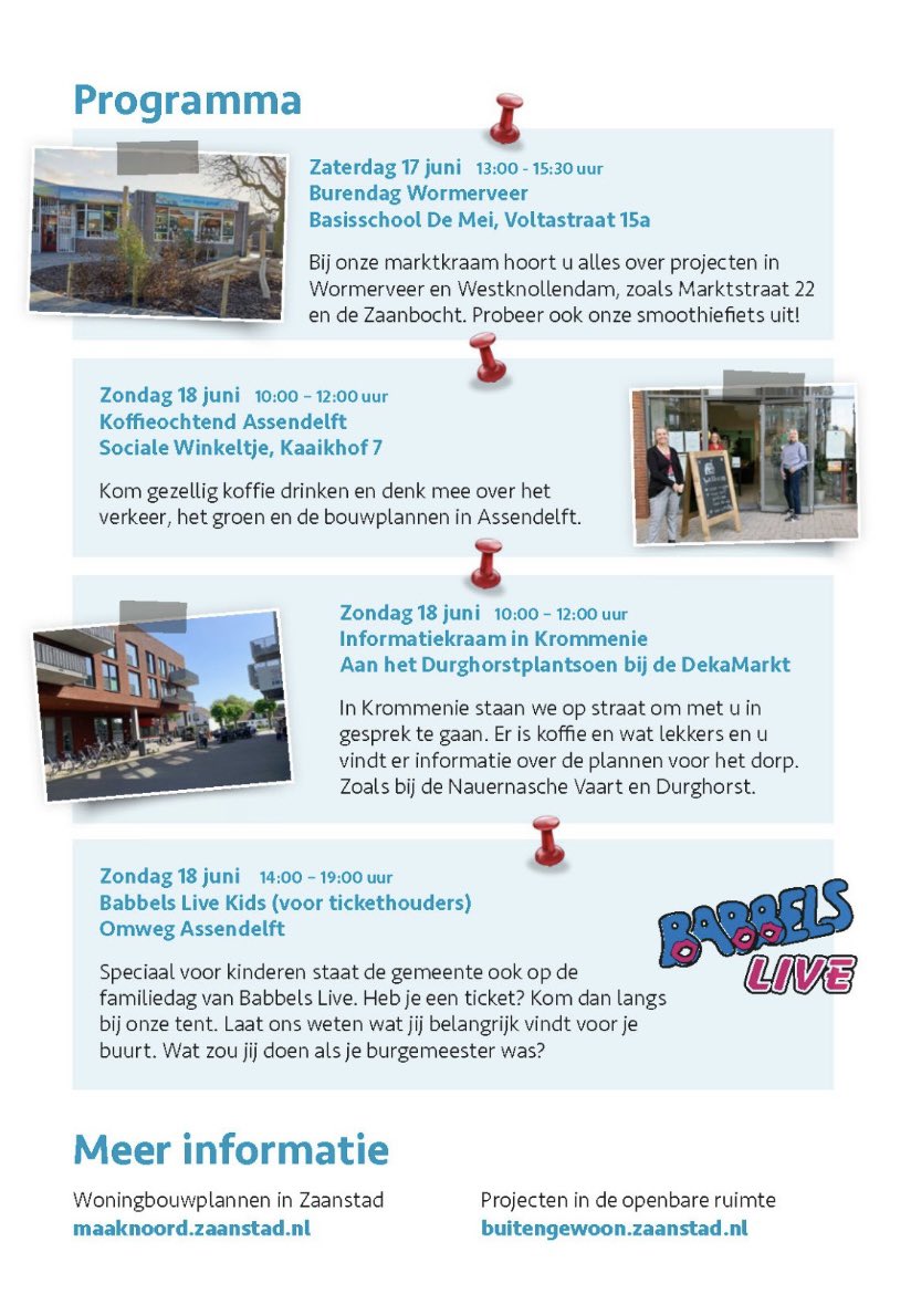 De voorbereidingen voor #BabbelsLive zijn in volle gang!Komend weekend is het zover.Gemeente Zaanstad is op zondagmiddag bij Babbels Kids aanwezig met de stand “Burgemeester voor één dag.” We komen graag met u in gesprek over de toekomst van Zaanstad Noord! <a href="/GemZaanstad/">Gemeente Zaanstad</a> @RTuijn