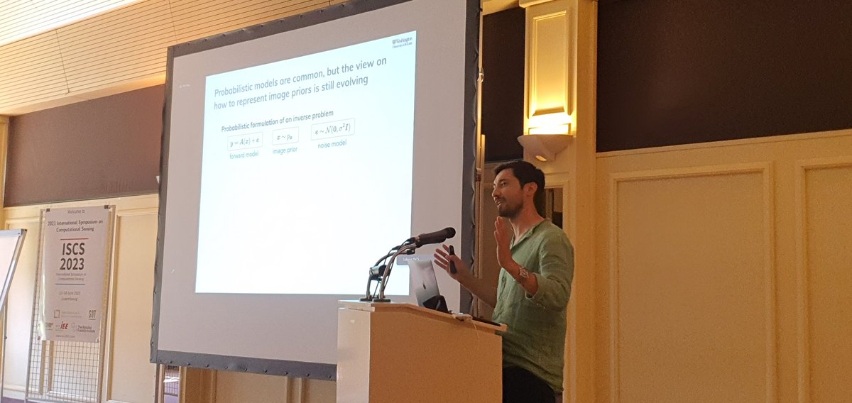 ISCompSensing's tweet image. @ukmlv presenting the work of his group @wustlcig on Computational Imaging using Deep priors at #iscs23 in #luxembourg!