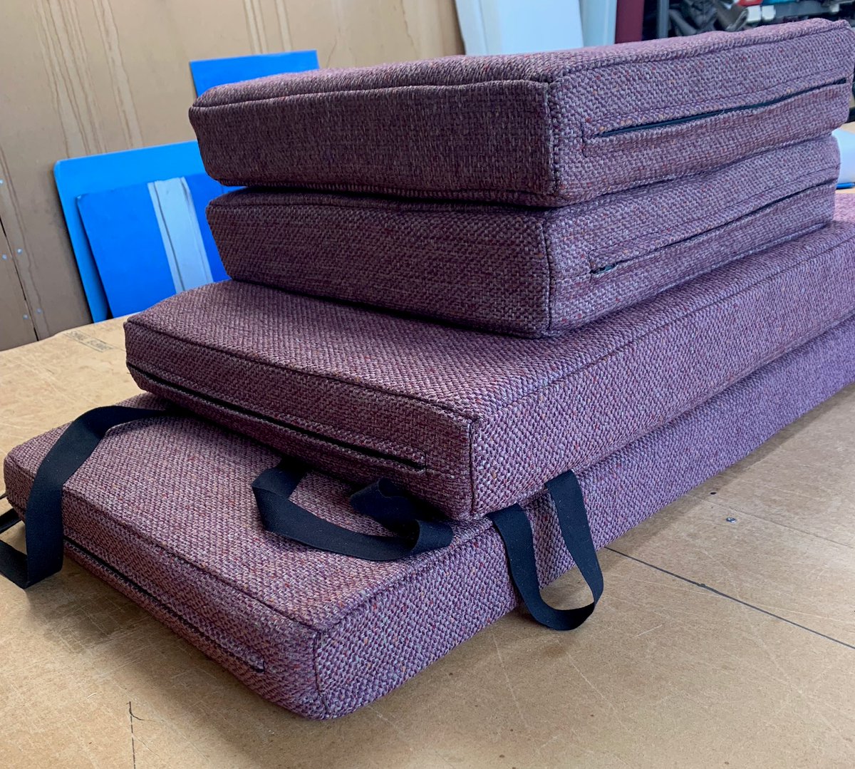 A custom Bench Cushion order ready to go out, one includes ties as it needs to be secured. I'm sure she's going to be very happy with these tomorrow 🤩 

#MHHSBD #summer #gardenliving #benchcushions
