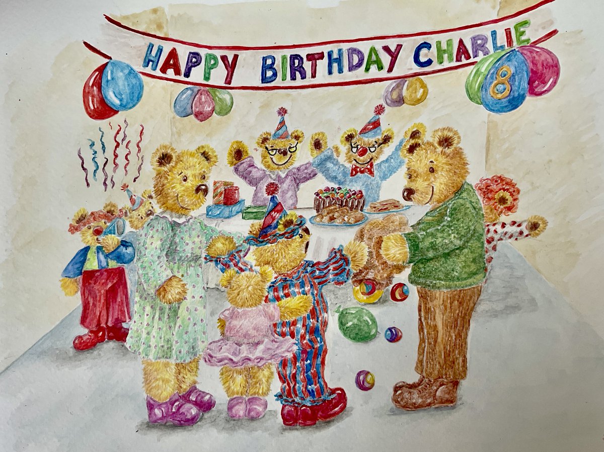 Daddy put his paws over Charlie’s eyes and guided him into the hall.
Everyone was there and as he gazed around the room everyone shouted,
’HAPPY BIRTHDAY CHARLIE’
#CharlieAllshapes #childrensstory #kidlit #illustration