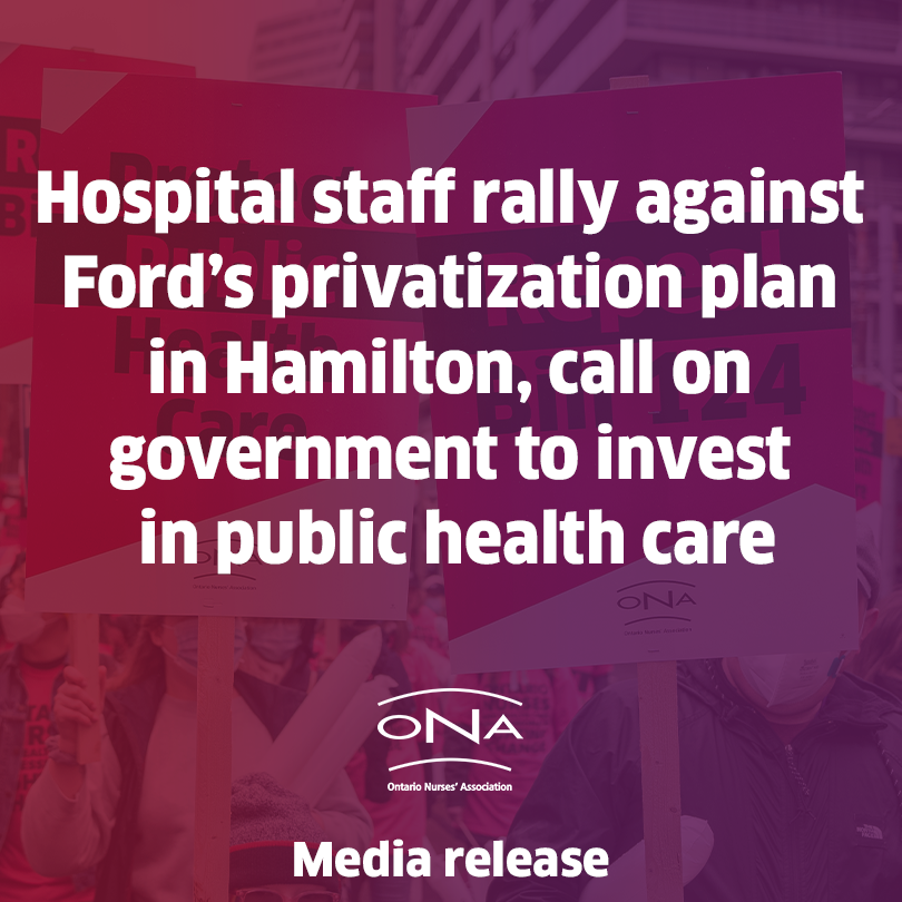 A large group of hospital staff including nurses, personal support workers and lab technologists rallied at St. Joseph’s Healthcare in Hamilton against the Ford government’s plan to contract out hospital services to private, for-profit clinics.
More: bit.ly/3X3vlE1