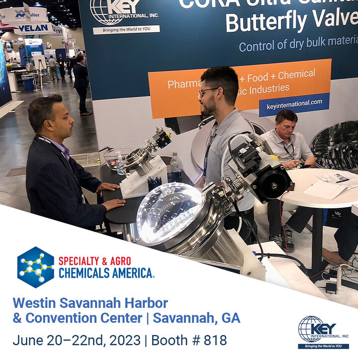 KeyIntlInc's tweet photo. We're just a week away from Specialty & Agro Chemicals America!
We're excited to share our CORA Ultra-Sanitary Butterfly Valves. Come by booth #818 and let's talk about your company's goals. To register, visit https://t.co/cLjNNVWgyN
#ChemicalsAmerica #Chemicals #PowderTransfer https://t.co/vJJKLJ5xtn