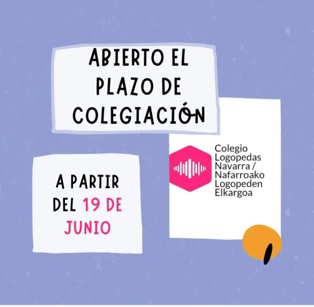 LogoNavarra's tweet photo. ¡¡POR FIN!!

A la junta del gobierno del Colegio de Logopedas de Navarra/Nafarroako Logopeden Elkargoa, nos complace anunciar que se abre el plazo de colegiación desde el próximo 📅 19 de junio de 2023.

Abrimos hilo ⬇️⬇️⬇️ https://t.co/lGIVZInqX3