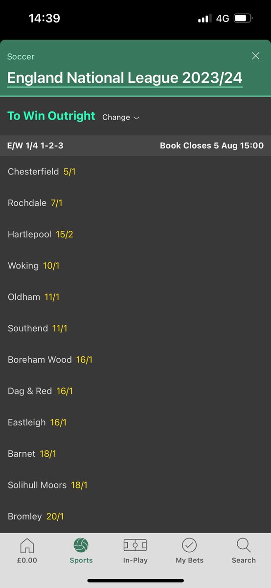 First bookie to price up the National League and they have us at 5/1 favs. #Spireites