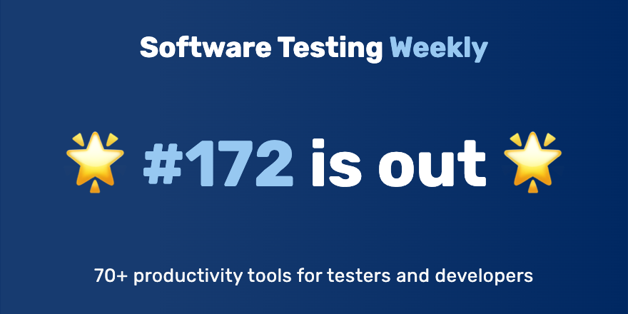 Hey! 🙂 The 172nd issue is out: softwaretestingweekly.com/issues/172 Congrats @lucgagan, @KristinJackvony, @MillanKaul, @jamesmarcusbach, @Nikolay_A00, @gil_zilberfeld, @vjrngn, @pgrizzaffi, @testableapple, @zhiminzhan, @arajasu, @alex_sanzh, @JanMolak, @eviltester 👏 #SoftwareTesting #QA