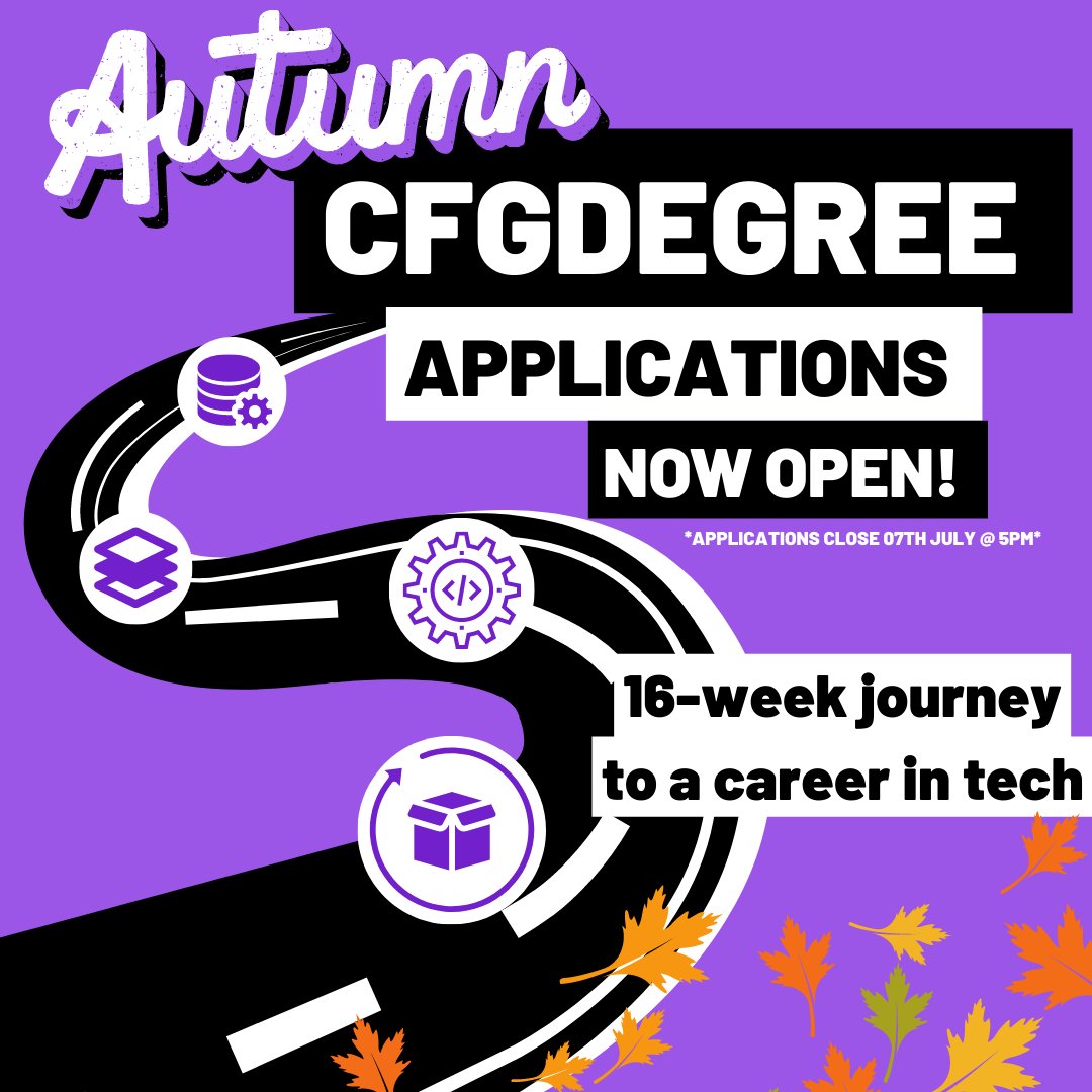 🚨 AUTUMN '23 CFGDEGREE APPLICATIONS ARE NOW OPEN 🚨

💜 Level up and take the next step in your tech career journey through our 16-week CFGdegree programme 👩‍💻

💜 100% free learning 🤝

For more info and to apply now click the link in our bio!

#CodeFirstGirls #WomenInTech