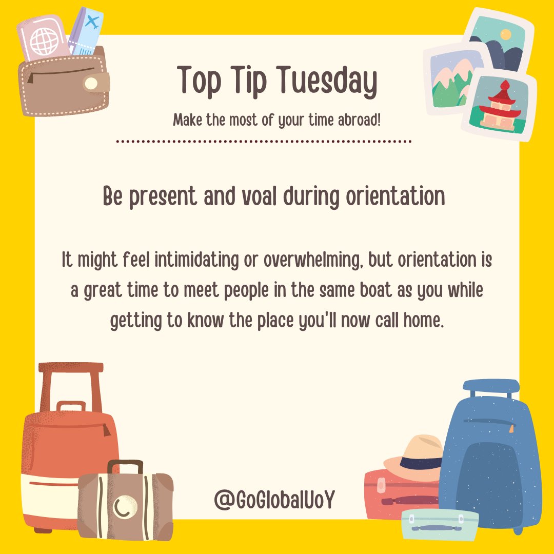 Today's #TopTipTuesday is all about being present and vocal during orientation 😁
It might feel intimidating or overwhelming, but orientation is a great time to meet people in the same boat as you while getting to know the place you'll now call home.