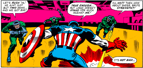 MarvelADay's tweet photo. #MarvelADay #Cap148 America's ass in action! Three on one against Cap? I (almost) feel sorry for the three Hydra agents. - VA https://t.co/8WtsaPsUlk