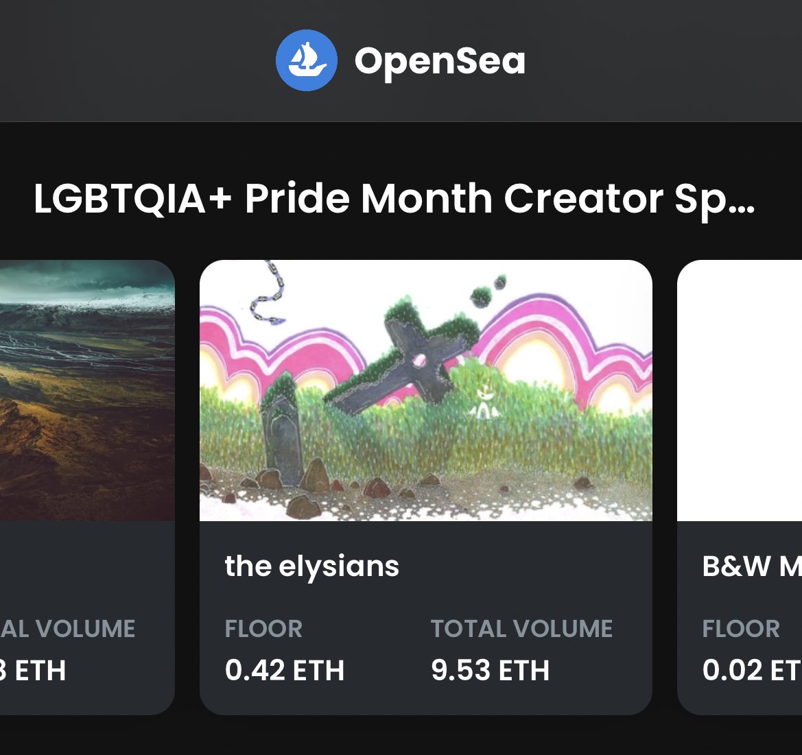 elysianecstacy's tweet photo. such an honor to have my work featured on the @opensea home page 🌎✨ https://t.co/1O7C2LCccF