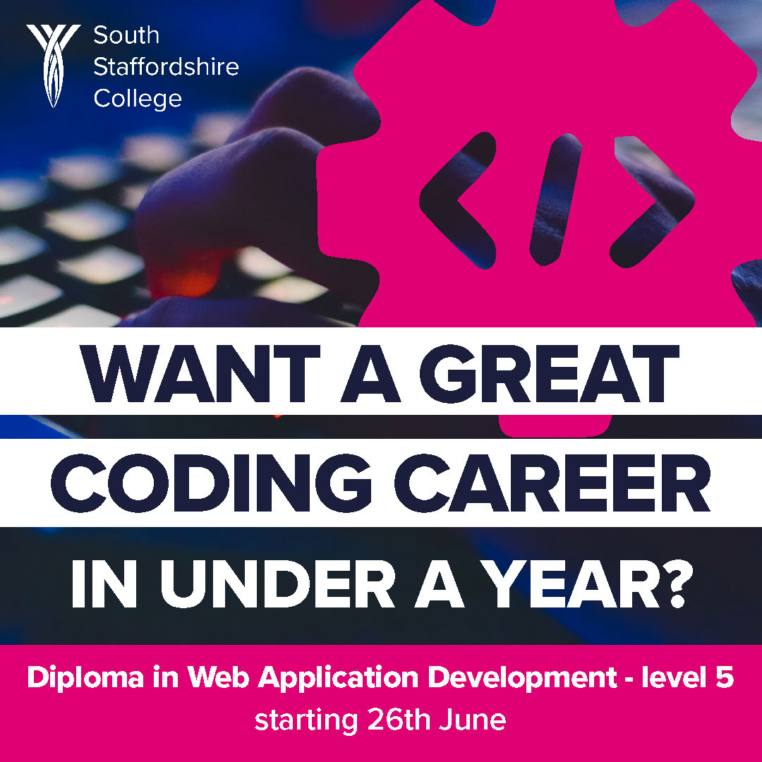 Our Level 5 Diploma in Web App Development will be your fast-track to a career in coding 📲

Delivered by the @codeinstitute, you will design, build & test a fully functioning app that will become part of your portfolio! Next start date is Mon 26th June ➡ bit.ly/42I6CpX