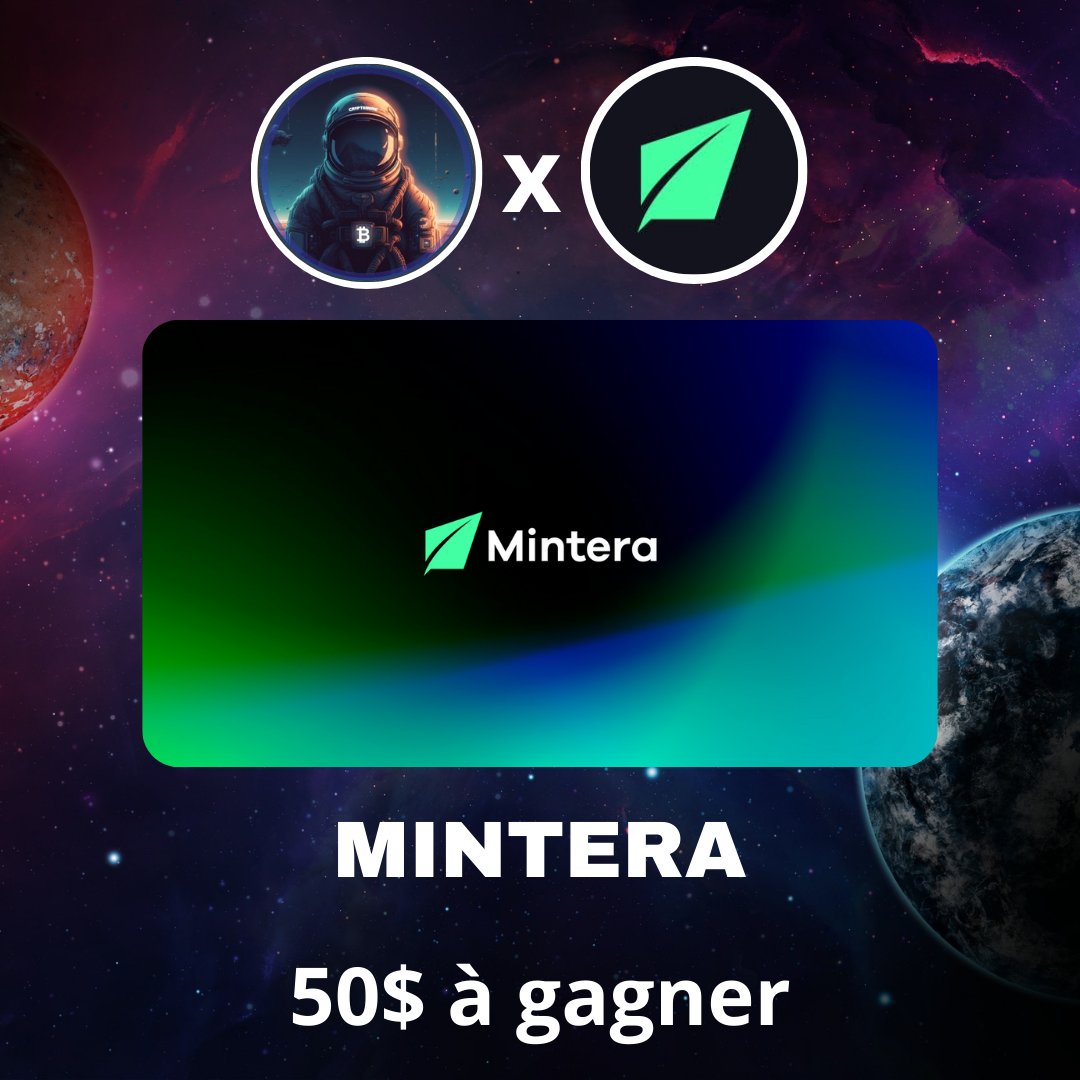 Astro_Crypto_'s tweet photo. [THREAD + GIVEAWAY]

Explorons ensemble le projet @mintera_co qui propose des solutions d'#investissement crypto à impact #environnemental positif.

50$ token $MNTE à gagner 🎁

✅ Follow @LeCryptonome &amp; @mintera_co
✅ Like &amp; RT

🚀 https://t.co/17gd9QEFm3