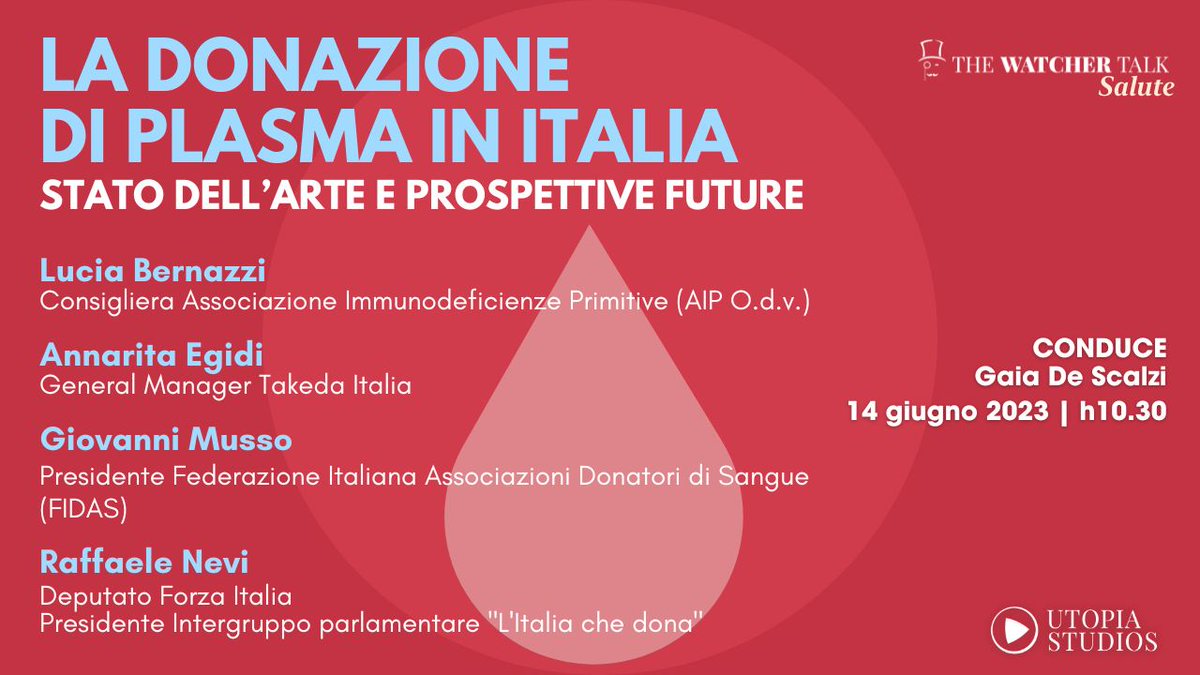 GiovMusso's tweet photo. Per la Giornata Mondiale del Donatore di Sangue parleremo dell'importanza della raccolta plasma e di come farla tornare protagonista della scena per la produzione di farmaci plasmaderivati, a tutela, come sempre, di tanti pazienti.  @thewatcherpost https://t.co/lAw11ZBYoJ